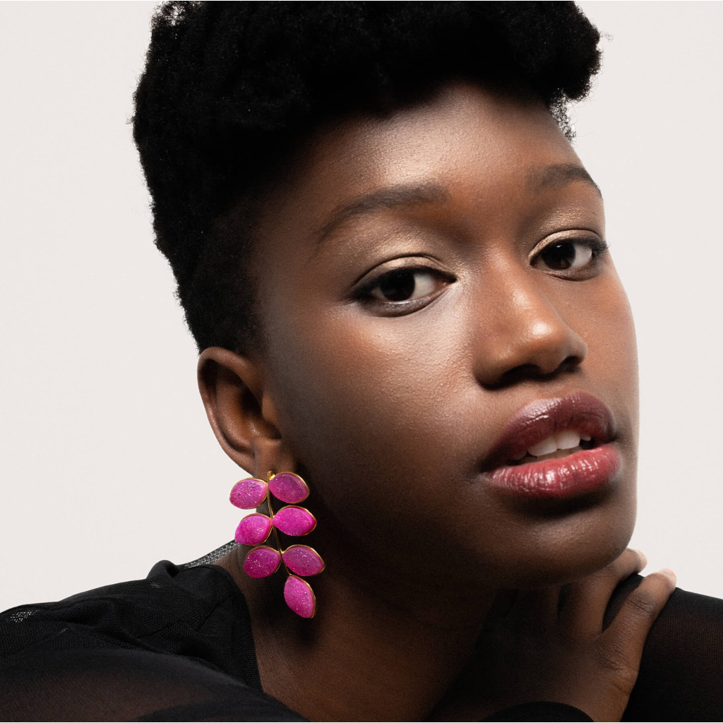 Leaf Bougainvillea and Gold Earrings